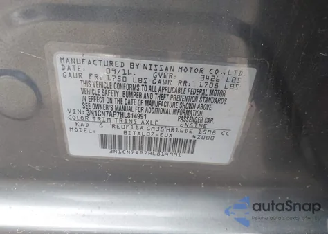 2017 Nissan Versa 1.6 S/1.6 S+/1.6 Sl/1.6 Sv из США, поврежденный, VIN 3N1CN7AP7HL814991